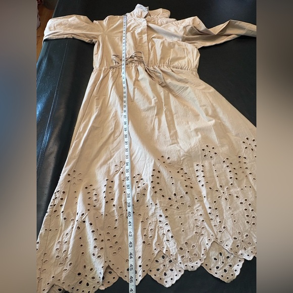 Sweet Magnolia Tan Long Sleeve Cotton Shirt Dress Cutout On Bottom Size L - Picture 13 of 14